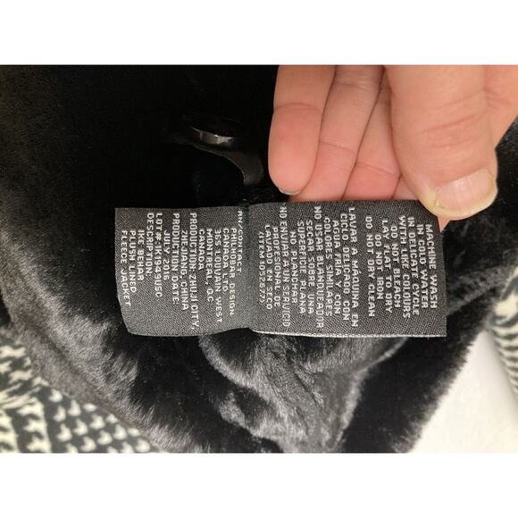 Ike Behar Hooded Houndstooth Coat Black White Fur lining Size Small Fleece - Picture 7 of 8